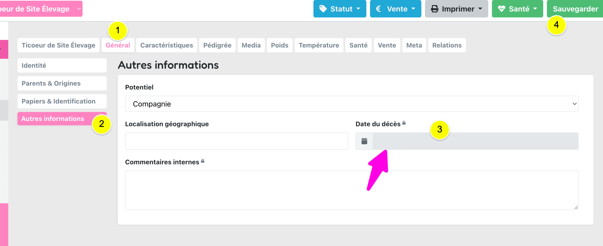 capture écran logiciel webreed deces animal