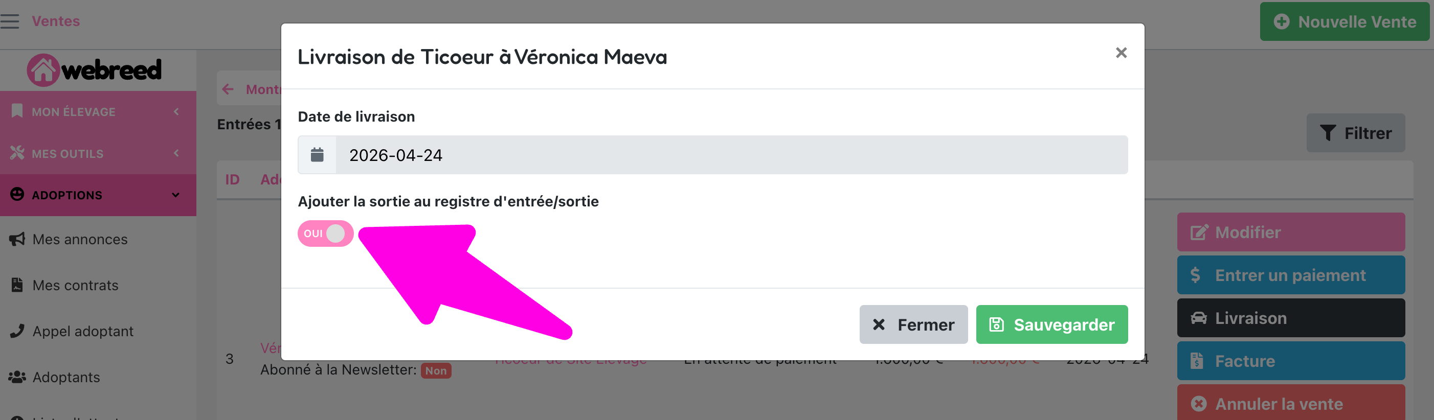registre sortie animaux elevage