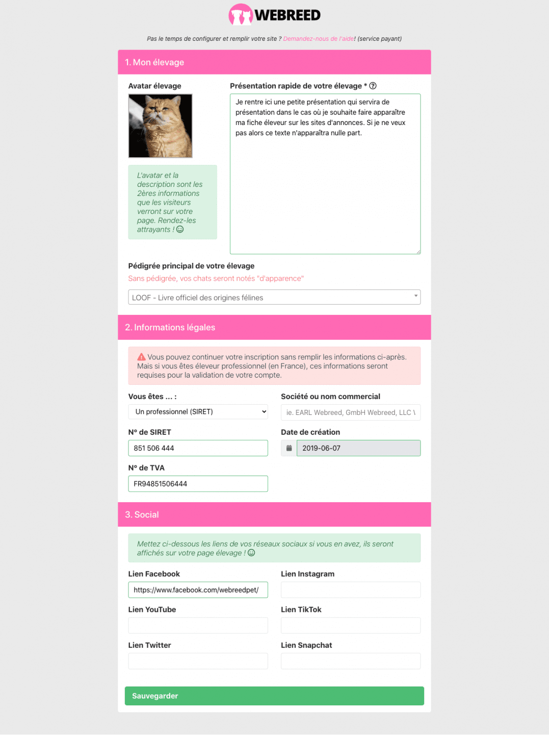 renseignements élevage webreed