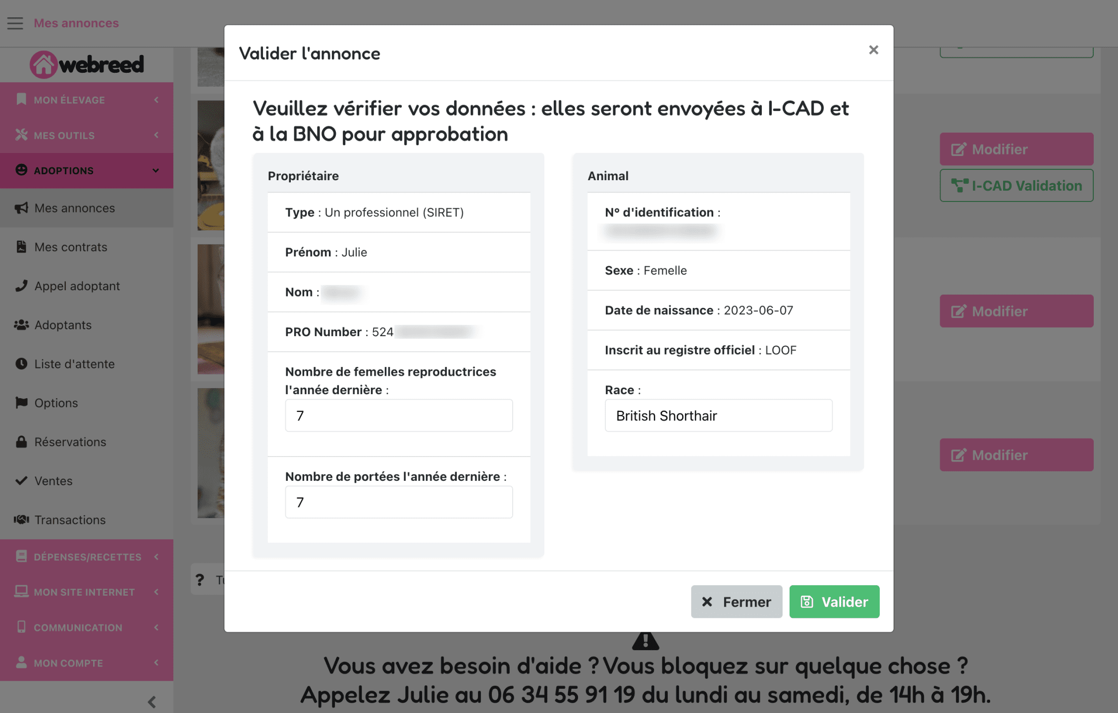 verification informations bno elevage