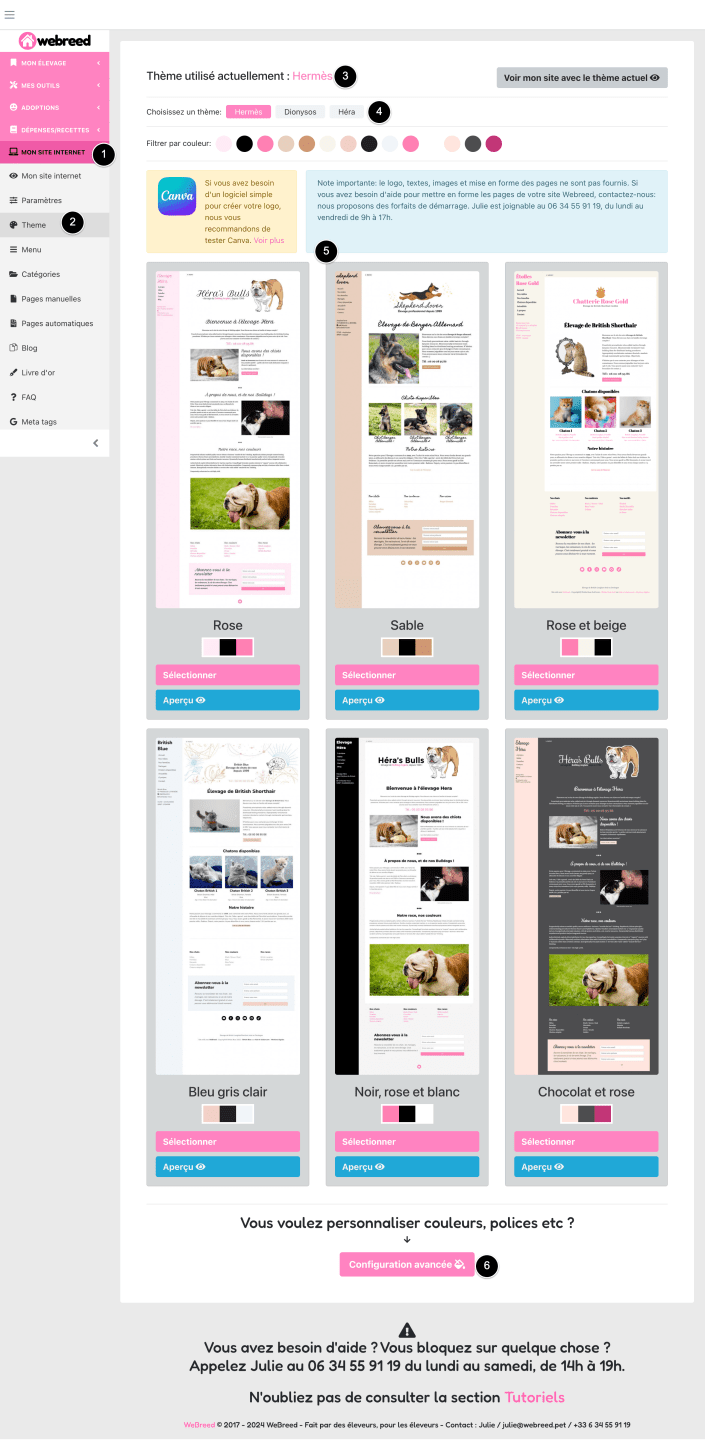 aperçu themes webreed